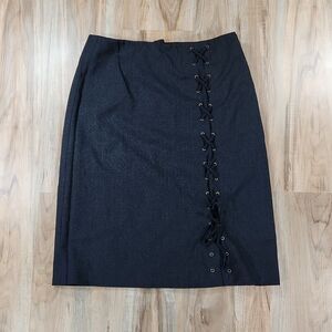 🔺️Etcetera Dark Wool Blend Carlisle Crisscross Lace Pencil Skirt Size 6
